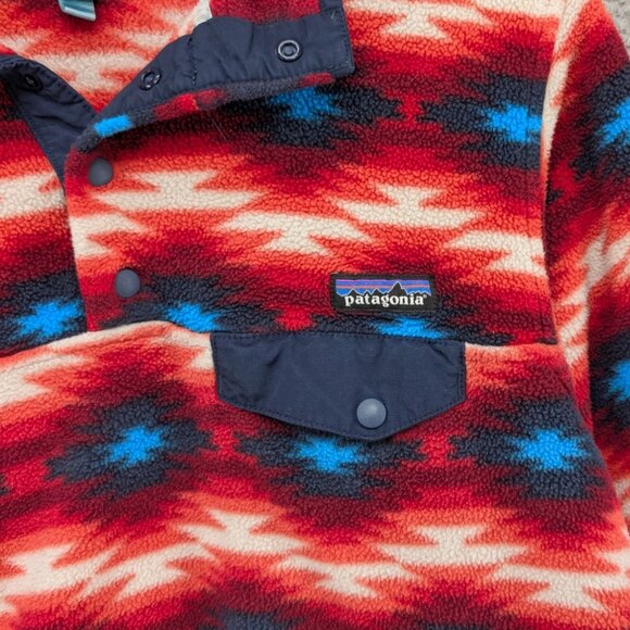Patagonia Synchilla Snap T Fleece Jacket Womens Red Blue Wild Desert Aztec Sz M - Picture 8 of 9